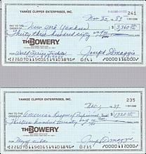 1989 Joe DiMaggio Signed Checks for World Series Tickets (2) (JSA)